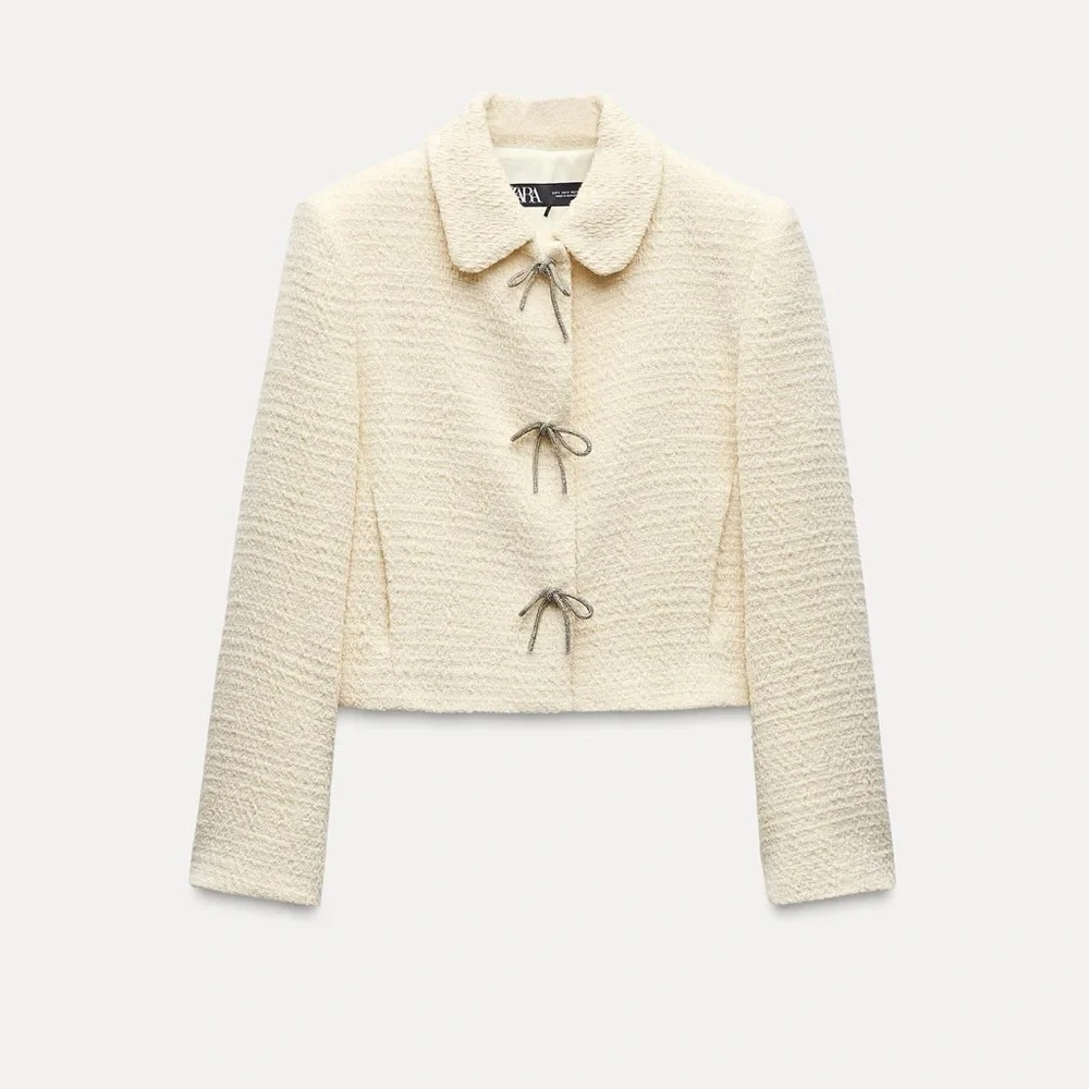 Zara Bow Button Textured Jacket - Picture 1 of 3